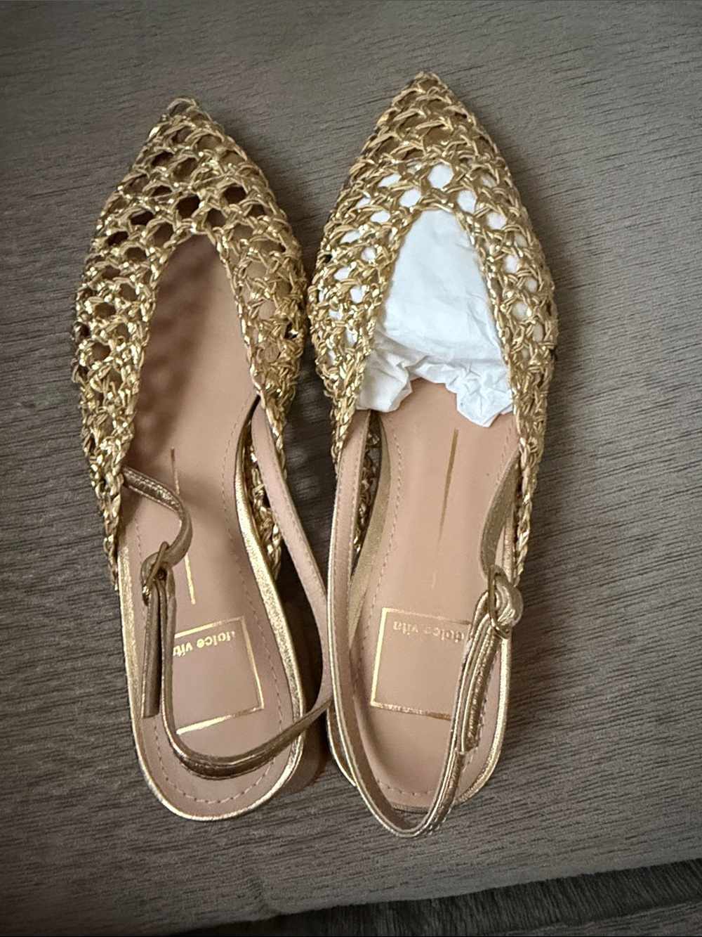 Dolce Vita Metallic Gold Woven Pointed Slingback Flats